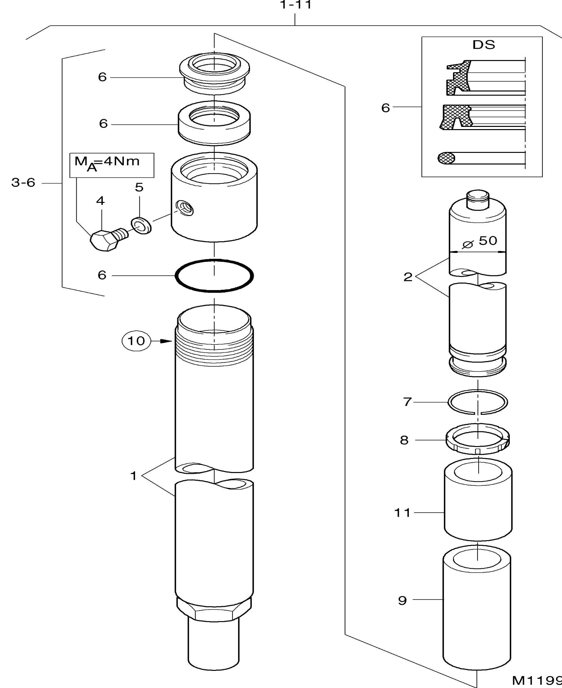 Схема узла LIFT CYLINDER, COMPL. · Схема 1 для Linde K, каталог 2008